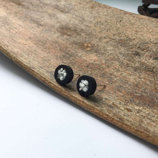 Black concrete earrings "Light" with white marble